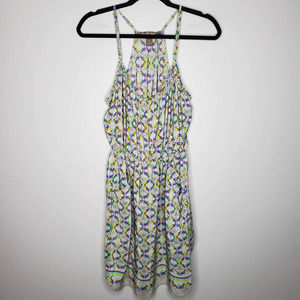 CHARLIE JADE Printed V-Neck Sleeveless 100% Silk Mini Dress Sz Small S